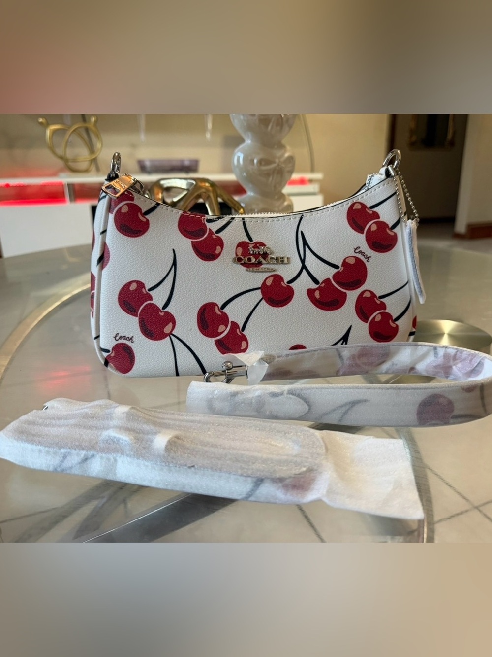Coach White Shoulder Bag with Red Cherry Print